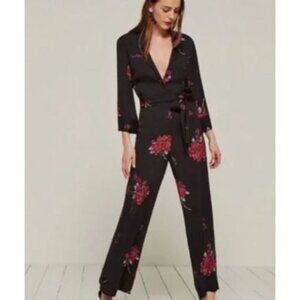 Reformation Shanghai Jumpsuit Size 4 Black Red Floral Pantsuit